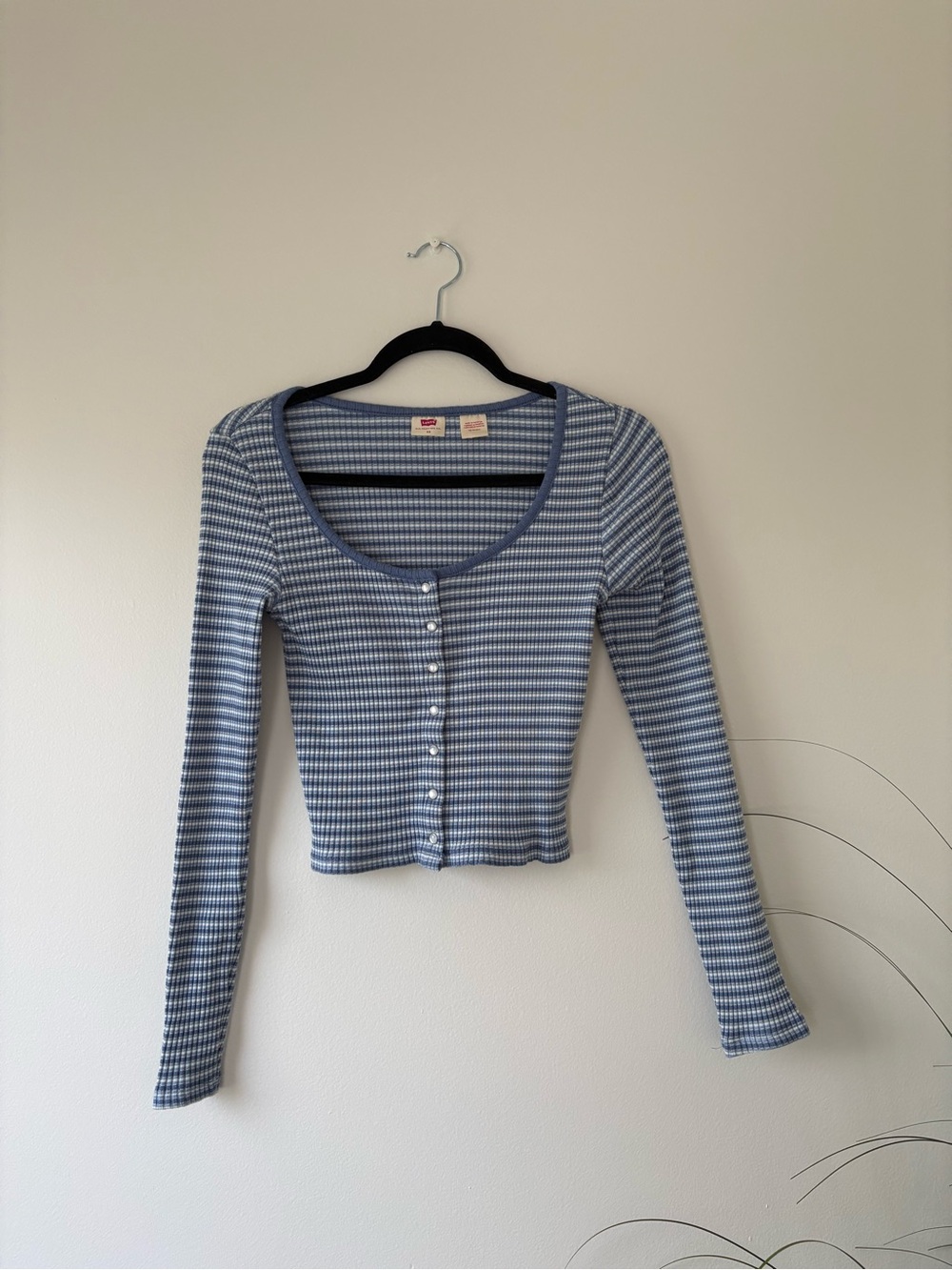 Levi's Blue and White Striped Long-Sleeve Crop Cardigan